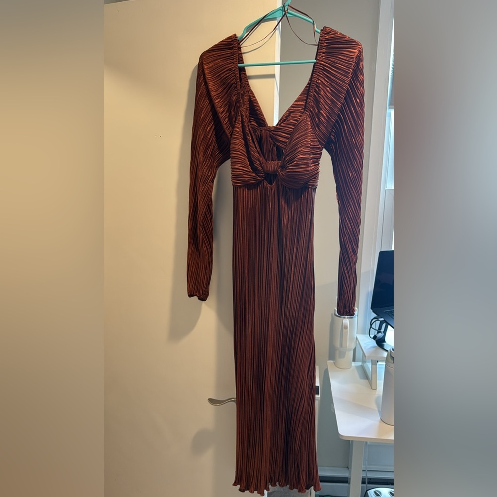 Rust Plisse Midi Dress